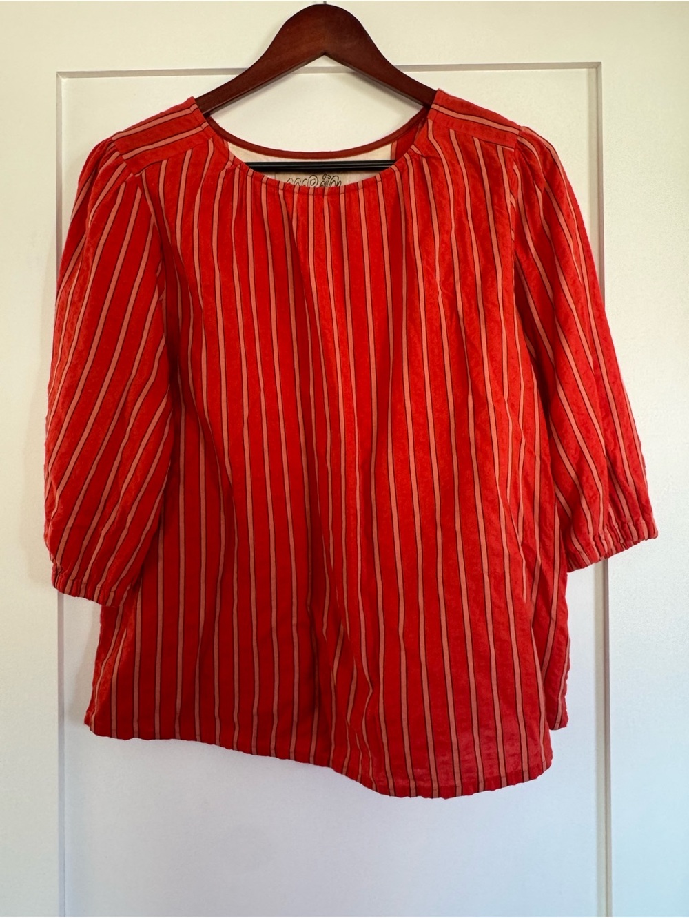 Ace & Jig Red and Cream Striped Peasant Top